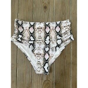 High Waisted Women’s Bikini Snake Print Pink Bathing Swim Suit Bottoms - M